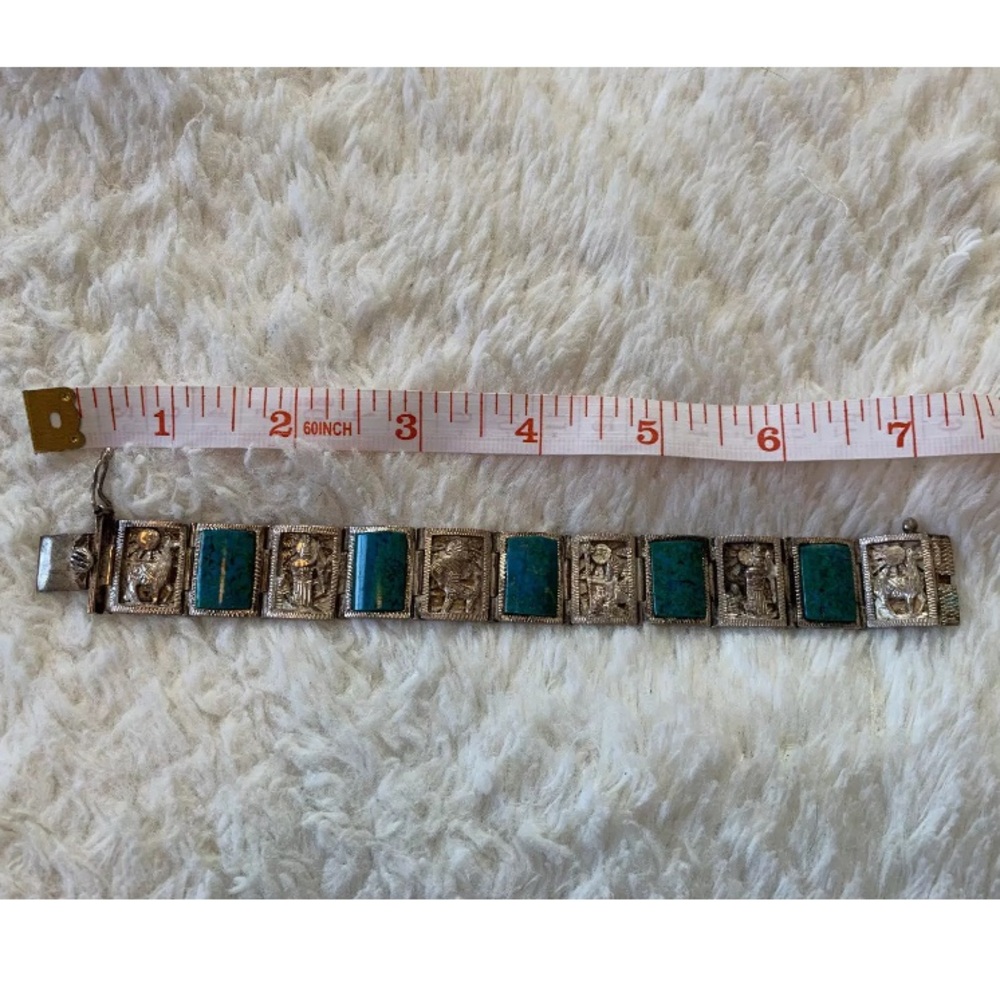 Vintage Sterling Silver and Turquoise Aztec Bracelet